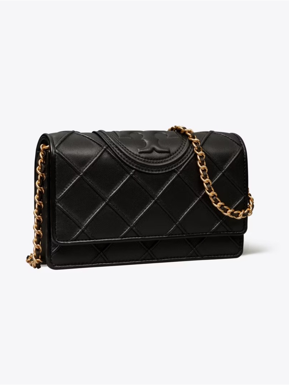 Tory Burch Fleming Lambskin Leather Crossbody with Gold Chain